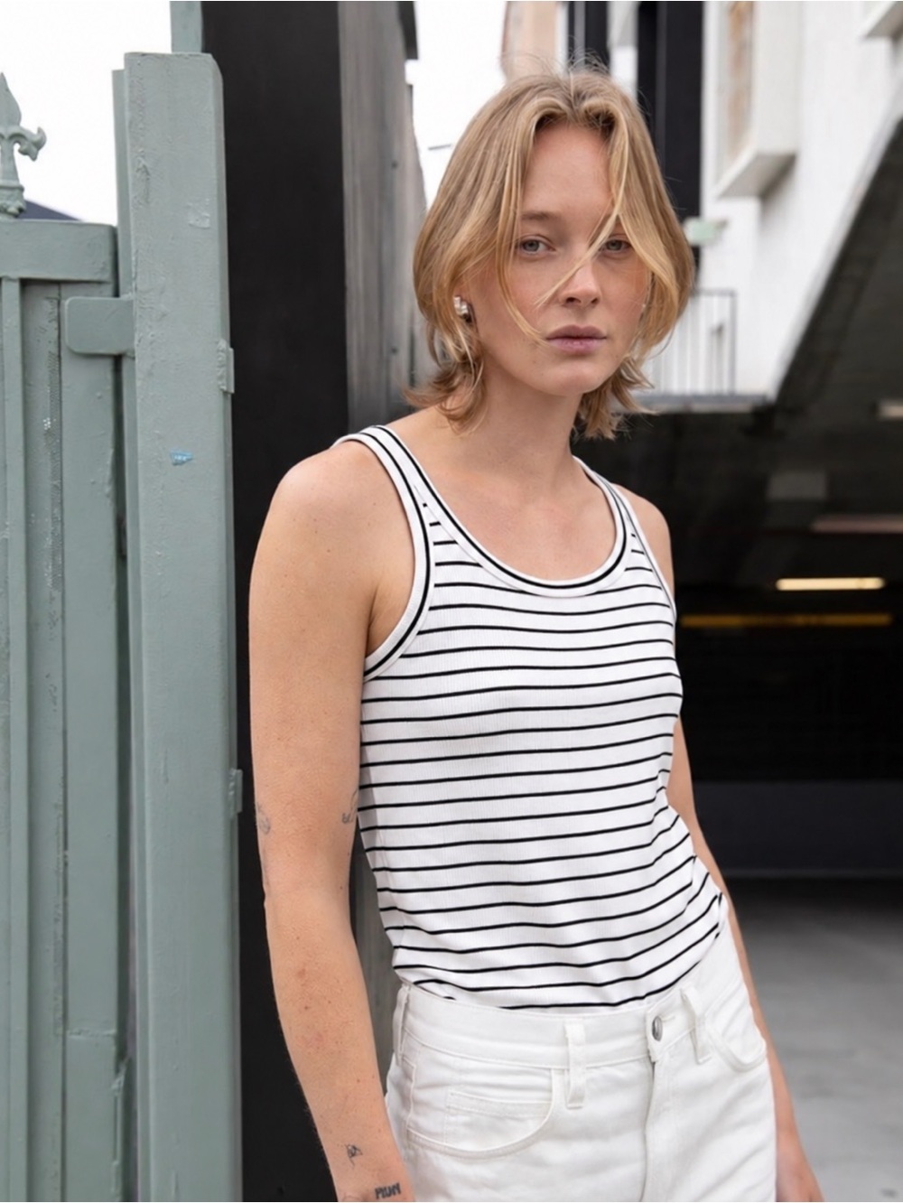 Oak + Fort striped sleeveless tank top black and white women’s size M